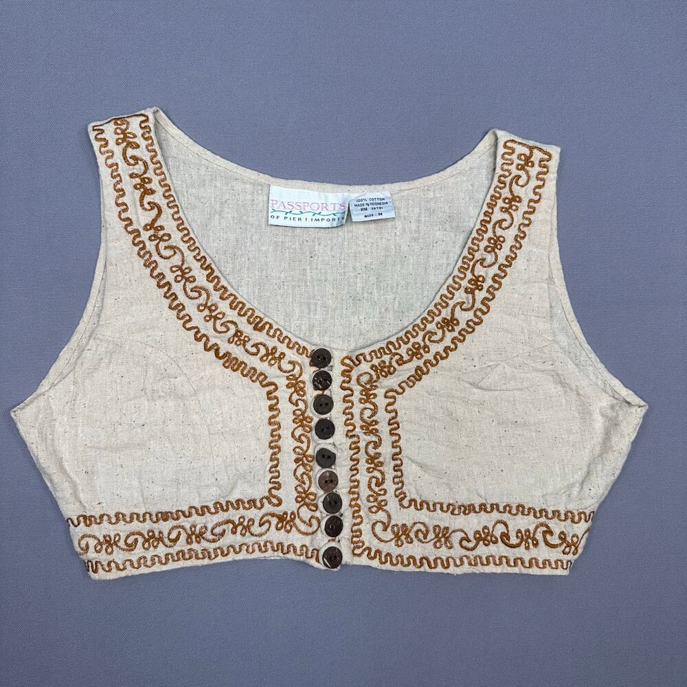 Vintage 1990’s Pier 1 Imports Fitted Cropped Vest with Embroidery Size Medium